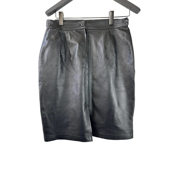 Saguaro Genuine Soft Leather Double Slit Buckle Skirt Black Women's Size 14 - Picture 13 of 16